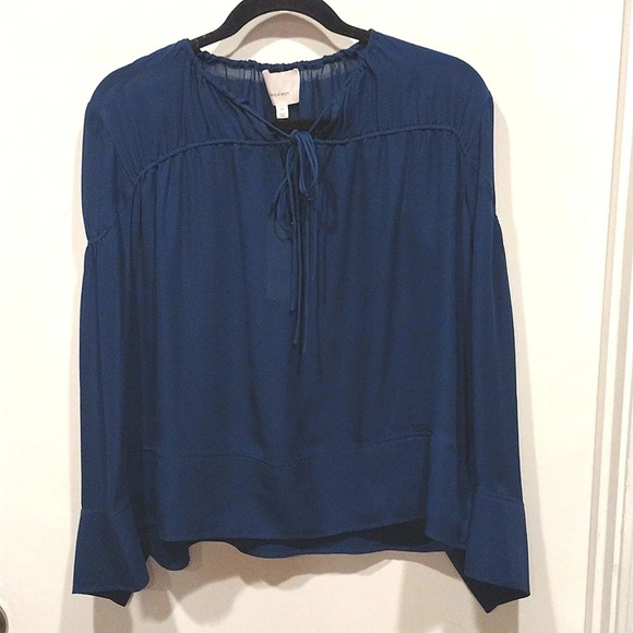 NWT Cinq a Sept Women's 100% Silk Sheer Blue Anatolia Top Sz XS-Casual Career - Picture 1 of 10